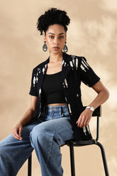 Black Hand block print Oversized Cuban Shirt: